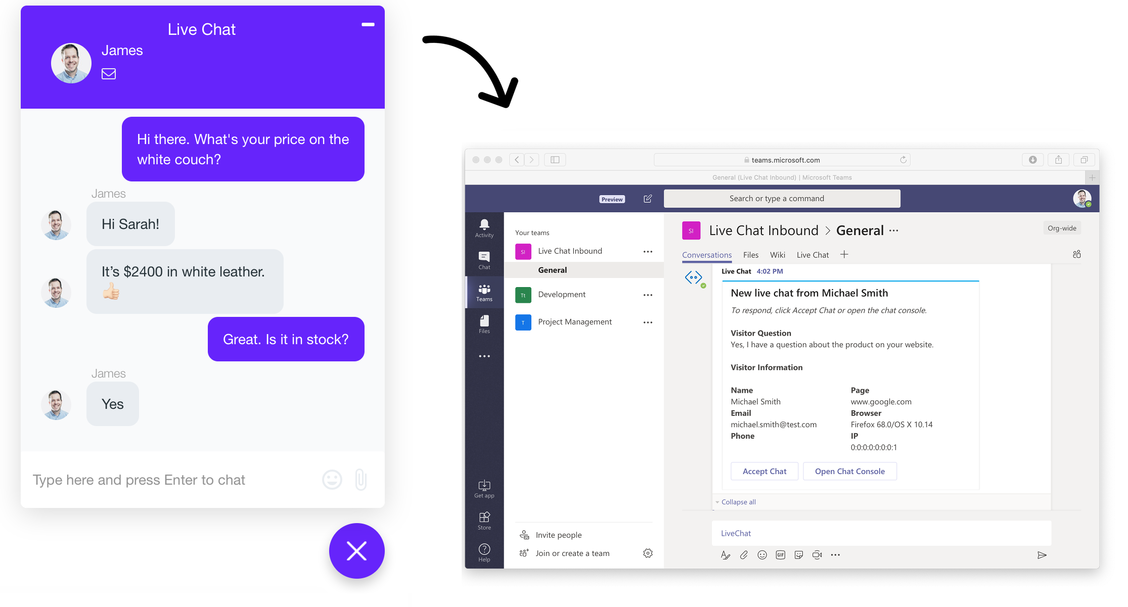 Chat routed to Microsoft Teams