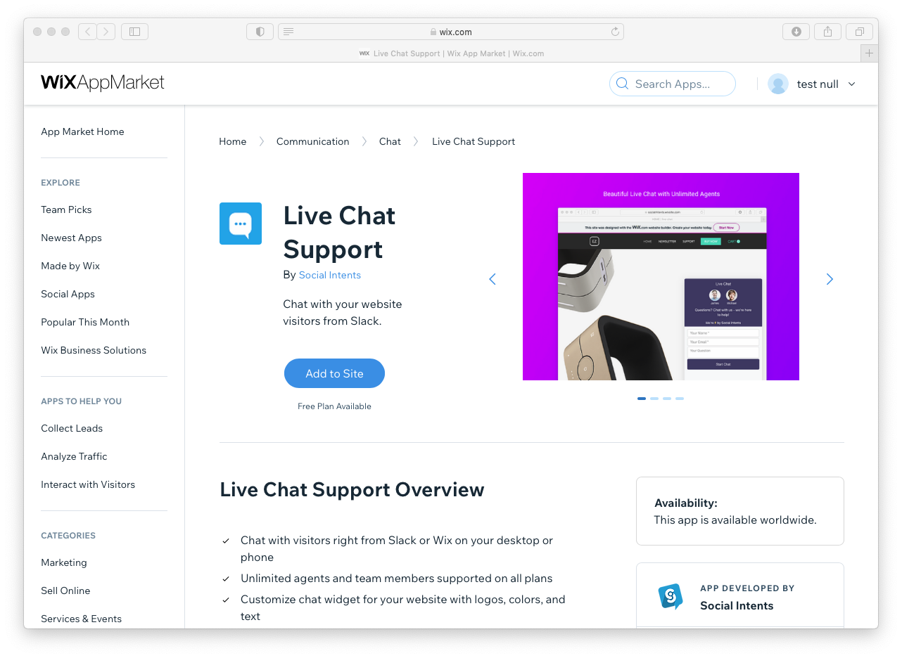 Wix Live Chat Widget
